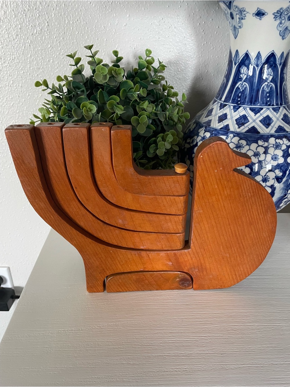 Vintage Large Danish Wood Bird Adjustable Candle Holder Candleabra MCM